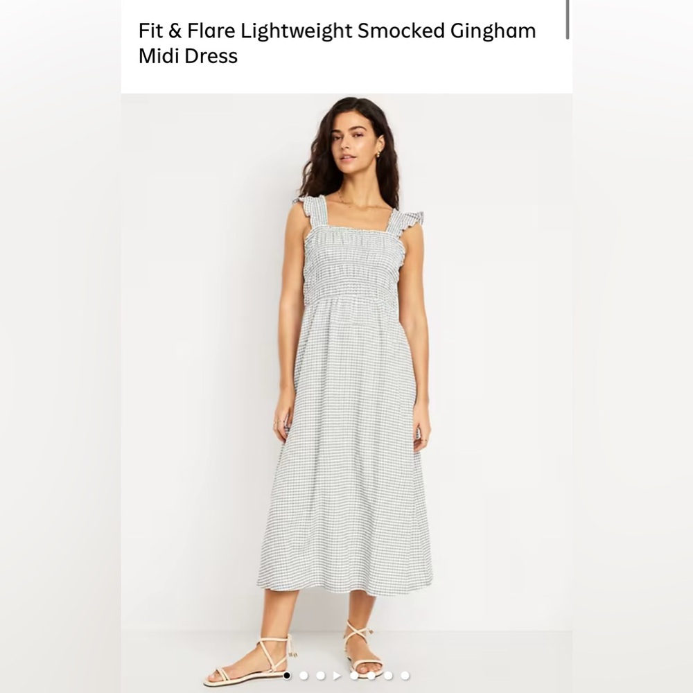 Old Navy Fit & Flare Lightweight Smocked Gingham Midi Dress